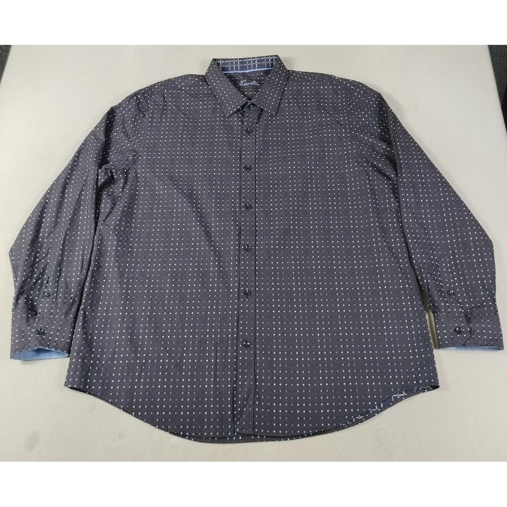 Tasso Elba Dress Shirt Mens 2XL 18-18.5 Gray Blue Geo Business Office Office